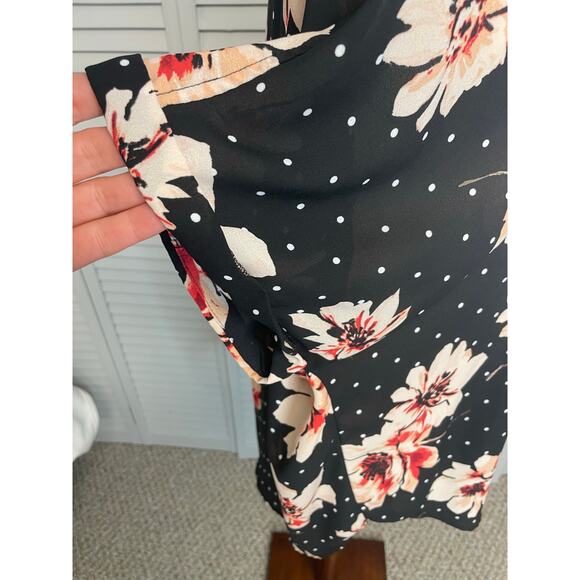 Maurices cap sleeve black peach floral blouse flowy women's size large - Picture 5 of 7